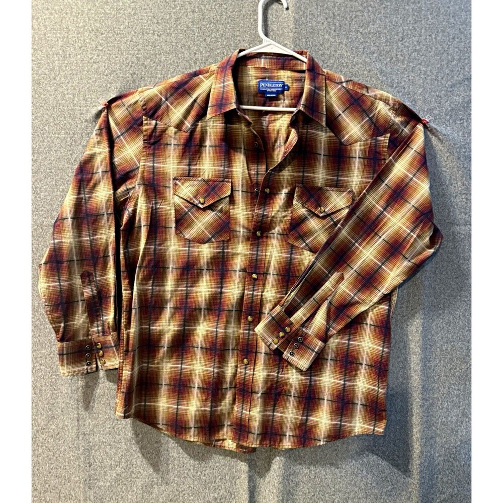 Pendleton High Grade Western Wear Plaid Pearl Snap Shirt Long Sleeve Men's XL